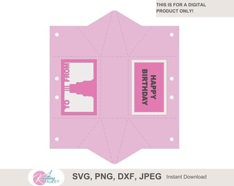 Happy Birthday 3D Gift Card Box SVG for a birthday gift card holder digital file for gift card holder with to and from design on gift box