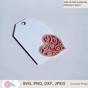 Etichetta regalo a forma di cuore per San Valentino in formato SVG, etichetta a forma di cuore a strati con effetto vorticoso in formato SVG PNG, file digitale dell'etichetta a strati, etichetta regalo di nozze, etichetta di buon anniversario