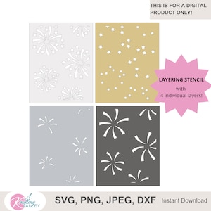 Fireworks stencil SVG file multi layered stencil digital cut file various fireworks stencil for card making scrapbooking art journaling PNG