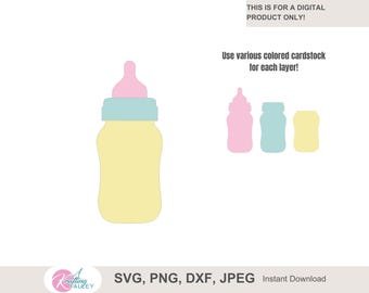Layered Baby Bottle SVG welcome baby shower digital file PNG JPEG layered baby bottle file for scrapbooking card making and paper crafts
