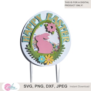 Joyeuses Pâques de gâteau SVG, Pâques Shaker de gâteau PNG, décoration de Pâques, gâteau de printemps, lapin de Pâques et fleurs SVG, décoration de printemps