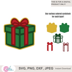 Presente SVG con varias capas de archivo digital PNG JPEG en capas regalo de cumpleaños de Navidad para hacer tarjetas de scrapbooking y manualidades en papel
