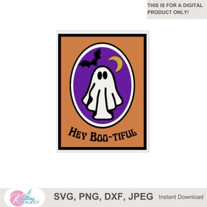 Hola Boo-tifull Tarjeta de Halloween SVG Hola Hermosa plantilla de tarjeta de felicitación fantasma PNG en capas tarjeta giratoria interactiva archivo de corte digital