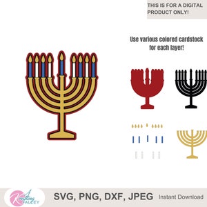 Velas da menorá de Hanukkah Arquivo digital SVG Arquivo PNG JPEG com várias camadas da Menorá para confecção de cartões de scrapbooking e diário de arte