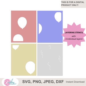 Balloon stencil SVG file multi layered stencil digital cut file of various balloons PNG stencil for card making  art journaling scrapbooking