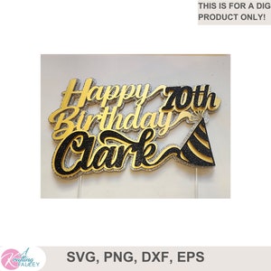 Gepersonaliseerde 70e verjaardag taart topper SVG aangepast Happy 70e verjaardag aangepast digitaal bestand gelaagde 3D taart topper gesneden bestand