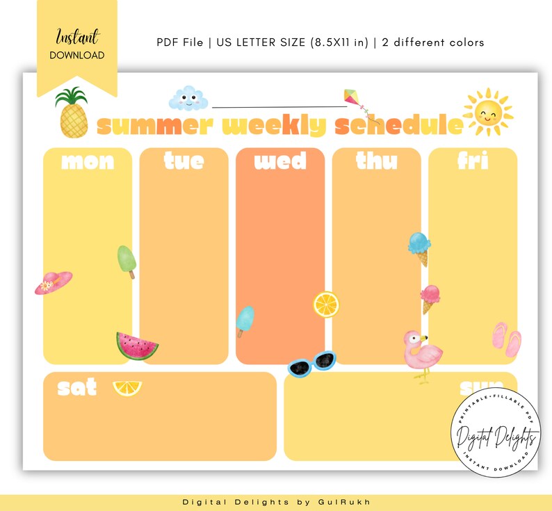 Printable Summer Schedule for Kids Family and Adults PDF - Etsy