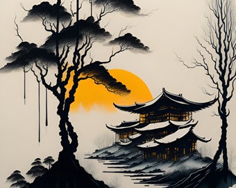 Japanse inkt geïnspireerd afdrukken