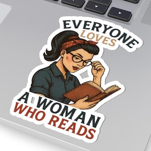 Rosie the Reader Sticker, Empowering Feminist Sticker, Rosie the Riveter Kiss-Cut Stickers, Laptop Decal, Feminist Gift, Woman Who Reads