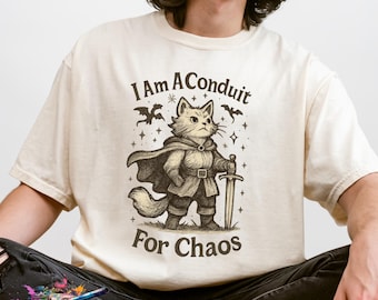 Whimsical Fantasy Cat Comfort Colors T-Shirt: Dungeons and Dragons, Cottagecore