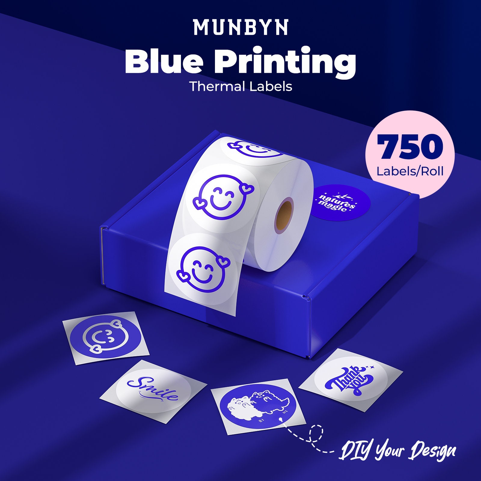 MUNBYN 2 750 Blue White Printing Thermal Label Stickers, Multi-Purpose Blue  Round Thermal Sticker Label for Small Business, Package, Design -   België