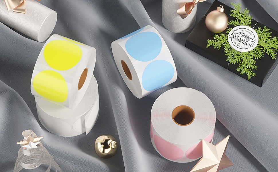 MUNBYN 2 750 Circle Thermal Sticker Labels, Round Direct Thermal Printer Label, Thermal Sticker