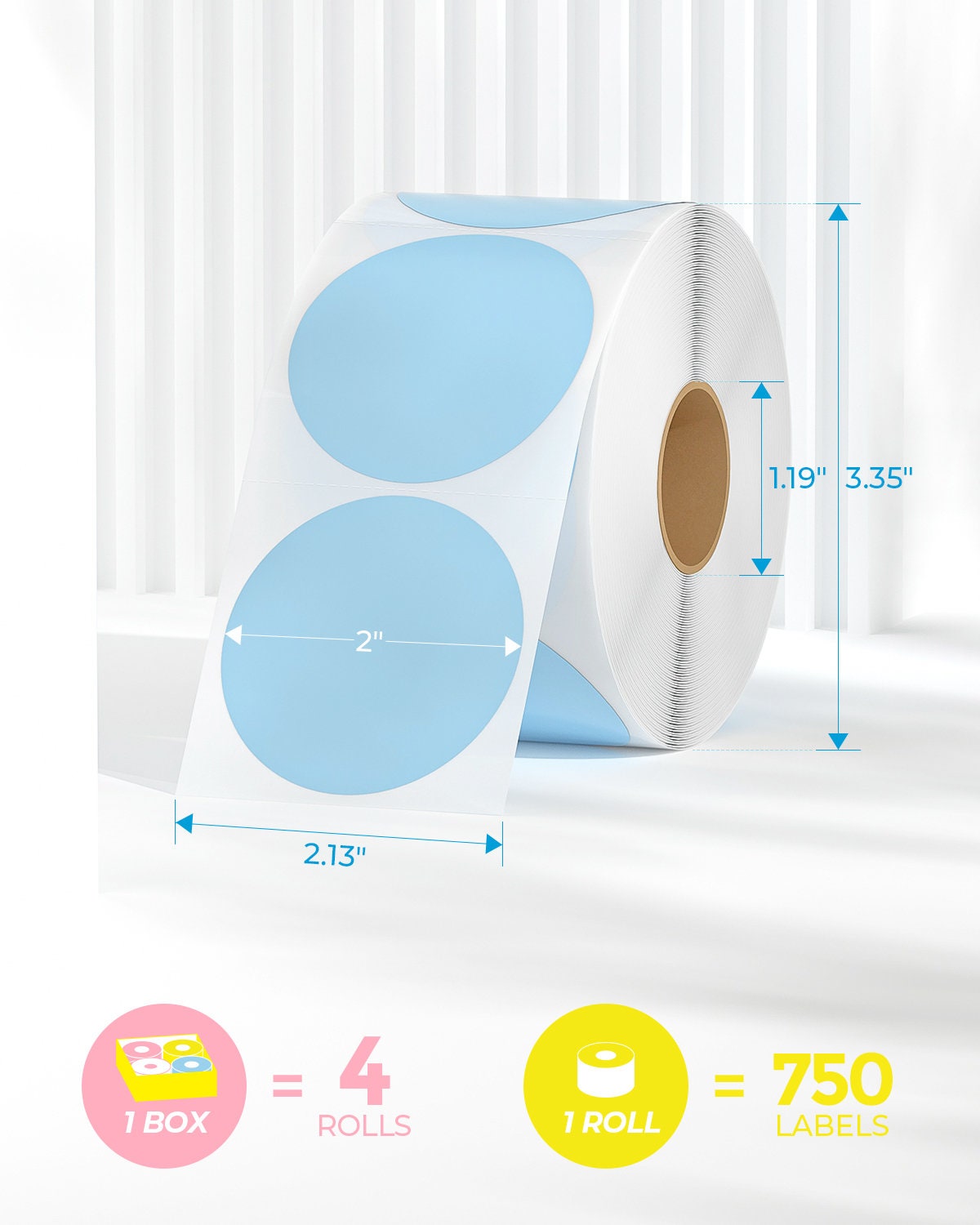 MUNBYN 2 750 Circle Thermal Sticker Labels, Round Direct Thermal Printer Label, Thermal Sticker