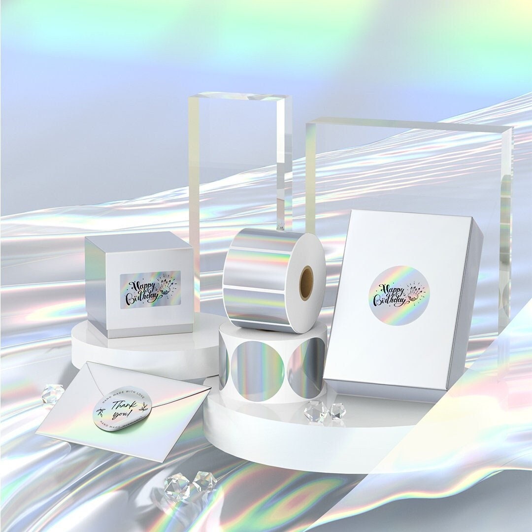MUNBYN Holographic Silver Thermal Printing Sticker Labels, DIY 2 Blank
