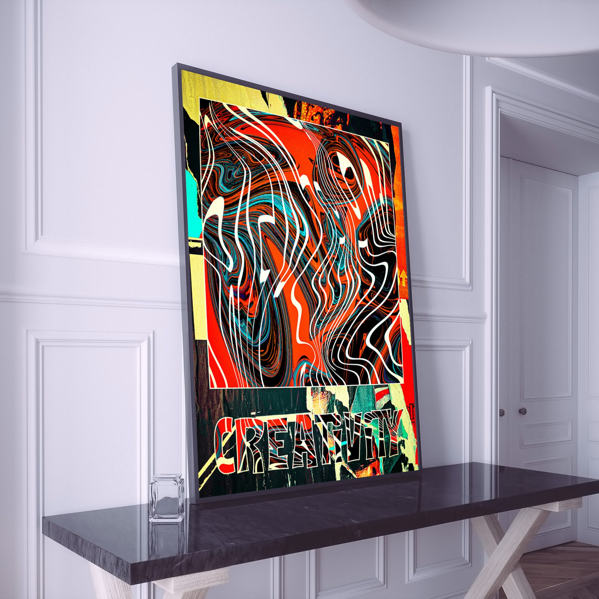 Abstract Creativity Poster, Colorful Pouring Digital Print, Abstract