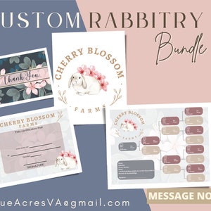 Niestandardowy pakiet Rabbitry | Niestandardowe logo Rabbitry | Edytowalny rodowód królika | Edytowalny akt urodzenia królika | Szablon Canva