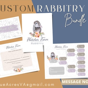 Niestandardowy pakiet Rabbitry | Niestandardowe logo Rabbitry | Edytowalny rodowód królika | Edytowalny akt urodzenia królika | Szablon Canva