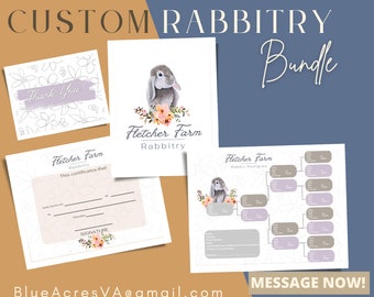 Custom Rabbitry Bundle | Custom Rabbitry Logo | Editable Rabbit Pedigree | Editable Rabbit Birth Certificate | Canva Template