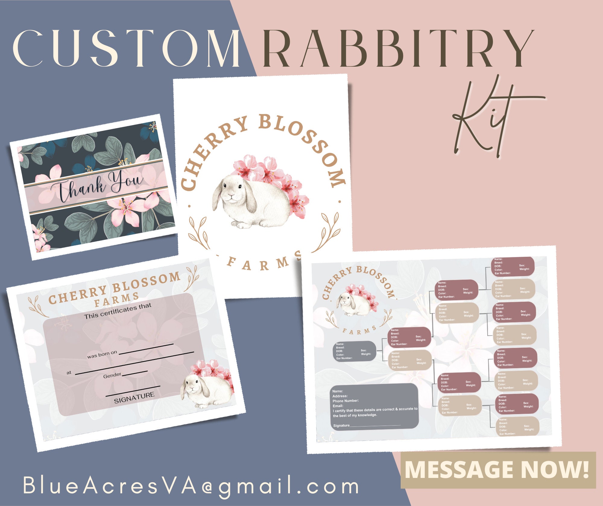 Custom Rabbitry Kit Custom Rabbitry Logo Editable Rabbit Pedigree Editable Rabbit Birth