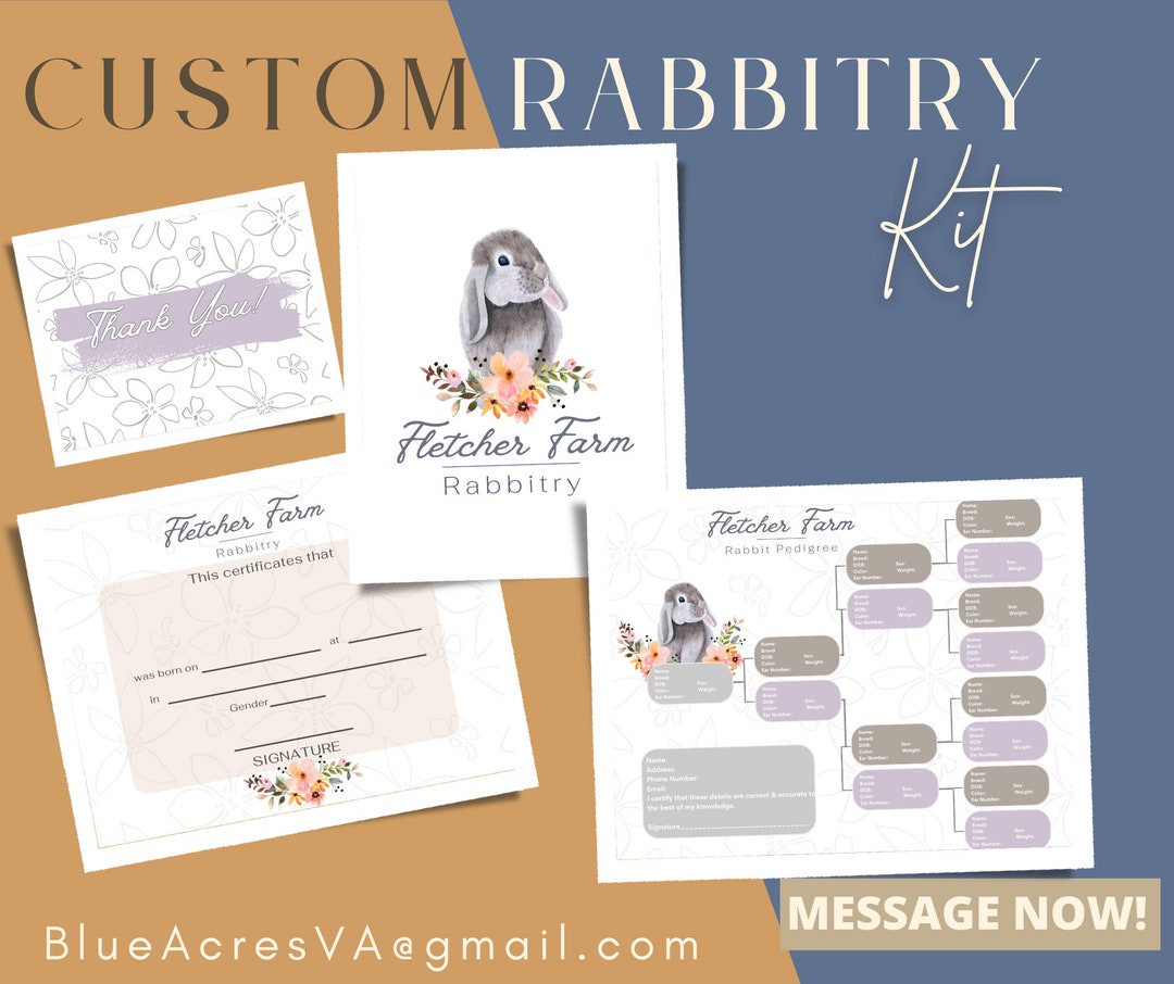 Custom Rabbitry Kit Custom Rabbitry Logo Editable Rabbit Pedigree Editable Rabbit Birth