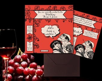 Let's Have a Weddin'! Square Wedding Invitation Card + Details/RSVP Card Templates: Digital Download