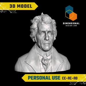 May include: A 3D model of a bust of a man with a white beard and hair. The bust is in a gray color and is set against a black background. The text "3D MODEL" is in yellow at the top of the image. The text "DIMENSIONAL DESIGN LAB" is in blue and orange at the top right of the image. The text "PERSONAL USE CC-NC-ND" is in yellow at the bottom of the image.