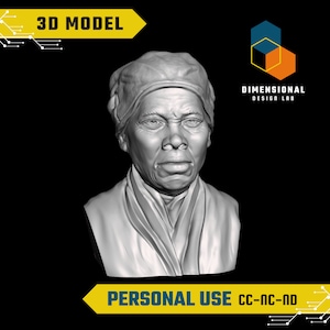 May include: A 3D model of a bust of a woman with a head covering. The bust is made of white plastic and is a digital model. The text "3D MODEL" is at the top of the image and the text "PERSONAL USE CC-NC-ND" is at the bottom of the image.