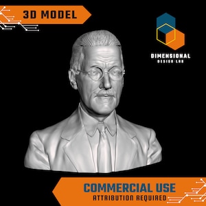3D Model of James Joyce - High-Quality STL File for 3D Printing (COMMERCIAL USE - Attribution Required)