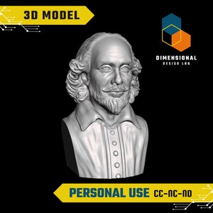 3D Model of William Shakespeare - High-Quality STL File for 3D Printing (PERSONAL USE)