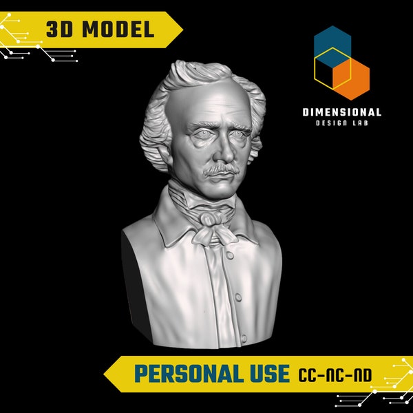 3D Model of Edgar Allan Poe - High-Quality STL File for 3D Printing (PERSONAL USE)