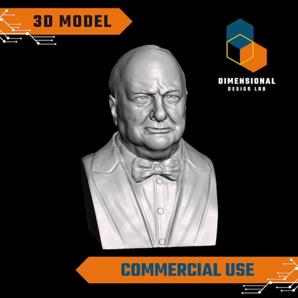 3D Model of Winston Churchill - High-Quality STL File for 3D Printing (COMMERCIAL USE)