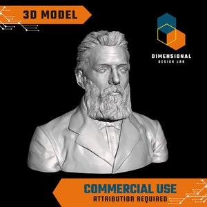 3D Model of Herman Melville - High-Quality STL File for 3D Printing (COMMERCIAL USE - Attribution Required)