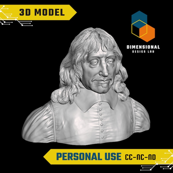 3D Model of Rene Descartes - High-Quality STL File for 3D Printing (PERSONAL USE)