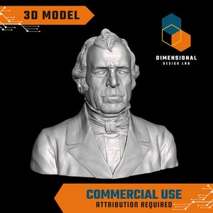 3D Model of Zachary Taylor - High-Quality STL File for 3D Printing (COMMERCIAL USE - Attribution Required)