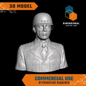 3D Modell von George S. Patton - hochwertige STL Datei für den 3D-Druck (KOMMERZIELLE NUTZUNG - Namensnennung erforderlich)