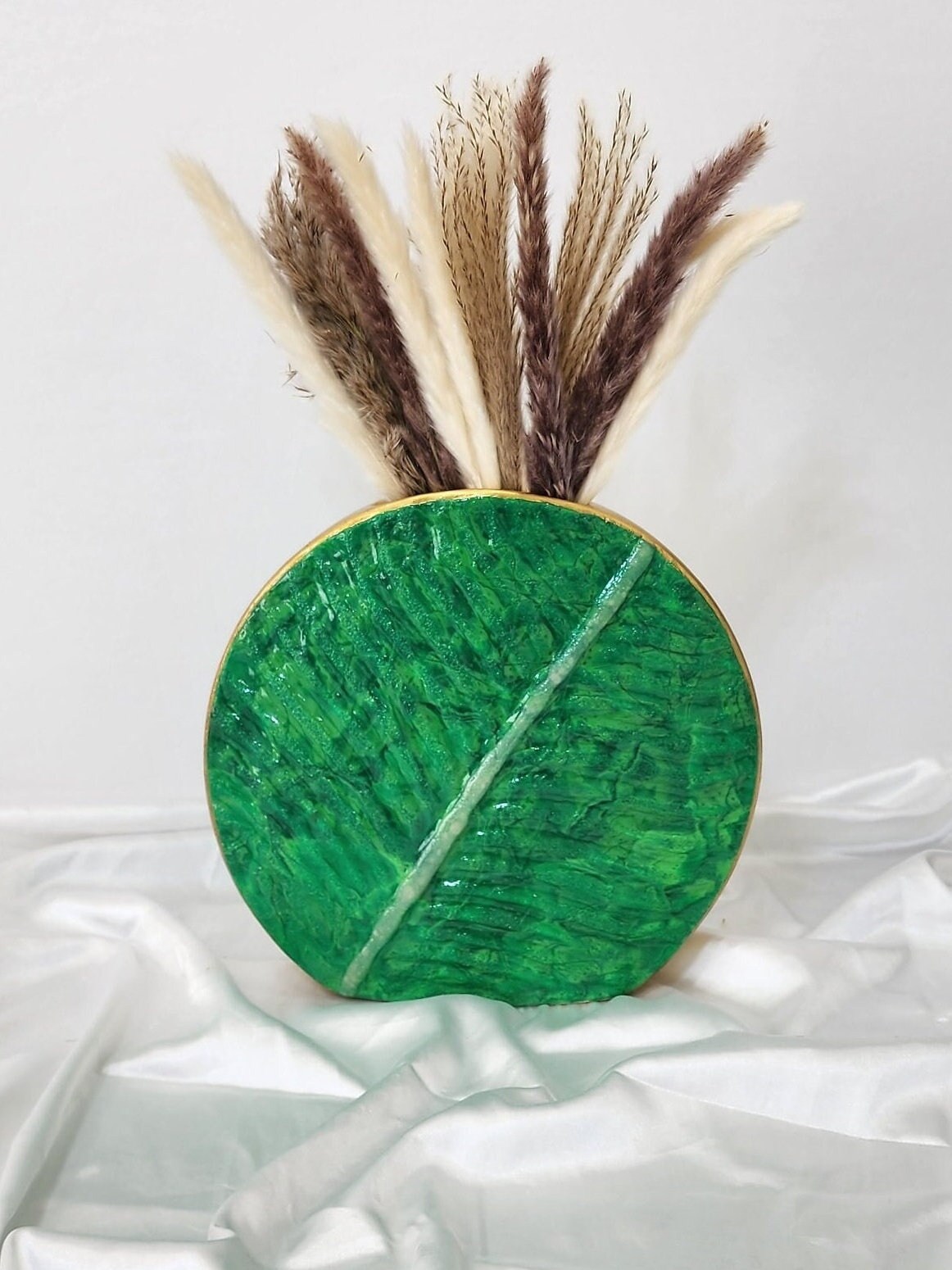 Aged Green Leaf Vase - 18cm main image 1
