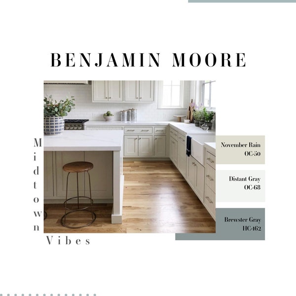 Midtown Vibes | Benjamin Moore Paint Palette | Interior or Exterior Paint Colors | November Rain | Distant Gray | Brewster Gray