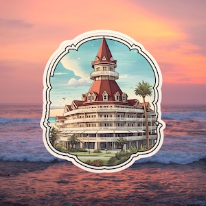 Hotel del Coronado Sticker San Diego California Landmark Vinyl Decal Travel Souvenir Waterproof for Laptop Hydroflask Luggage