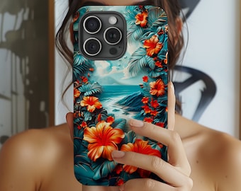 Nature and Floral iPhone Cases, Beach Flowers Designs iPhone 11, 12, 13, 14, 15, Pro Max, Mini, Plus iPhone Tough Protective Cover