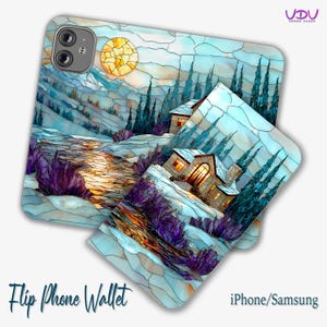 Funda tipo cartera con diseño de vitrales de Navidad para iPhone 11/13/12, Pro Mini, Max, Samsung S22/S21, con tarjetero.