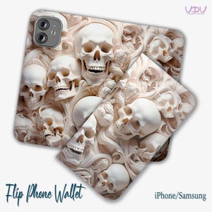Funda tipo cartera con diseño de calavera espeluznante, funda para iPhone y Samsung con arte gótico de terror, cartera con esqueleto espeluznante, regalo de Halloween oscuro