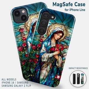 Glasmalerei Jungfrau Maria religiöses Telefon Fall, katholisches Geschenk iPhone 16 MagSafe, Samsung Z Flip 4/5, iPhone 13 Pro, Samsung Galaxy S23 S24