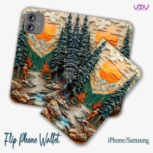 Funda para teléfono con tapa tipo billetera con diseño de pesca tallada en madera en 3D para iPhone y Samsung, diseño rústico de pescador, billetera duradera y elegante para exteriores