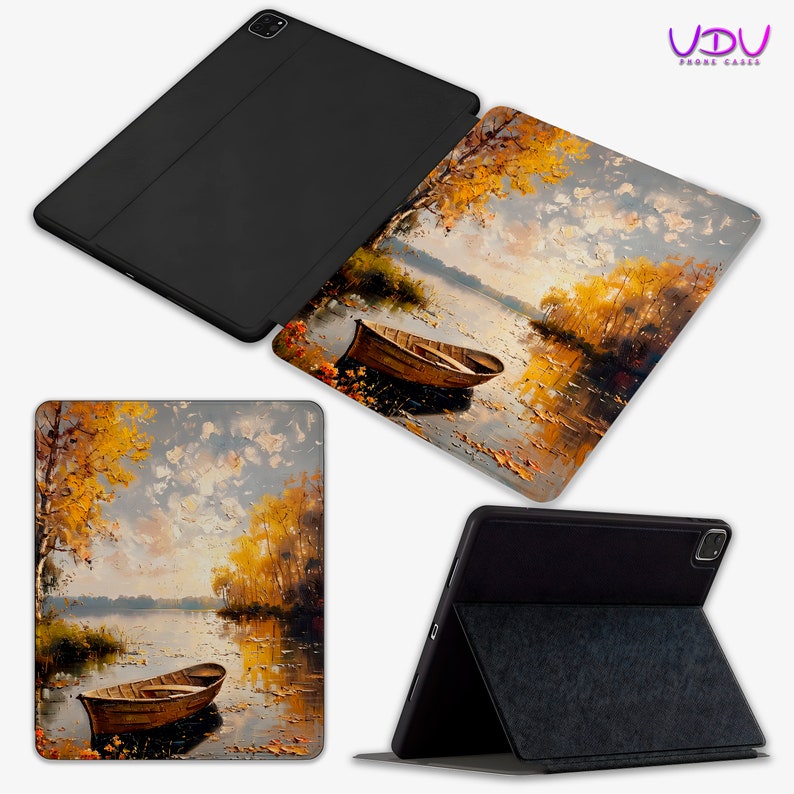 Oil Painting Landscape Cover iPad 9th Gen, iPad Air 5th Gen Pro 12.9, 11 inch, 10.2, 10.9 Pencil Holder 2021 2022 Covers image 1