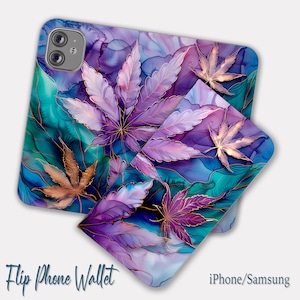 Cartera de cuero con diseño de hojas de marihuana y vitrales, funda tipo libro para teléfono Galaxy Folio para iPhone 13, 12, 11 Pro Max, funda de cuero tipo libro para Samsung Galaxy, S22
