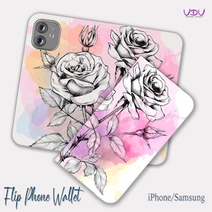 Funda para teléfono tipo billetera con rosas rosas, diseño floral para iPhone 11 Pro, iPhone 11, 11 Pro, Max, 12 para mujer, Samsung Galaxy S21, S22, tarjetero tipo billetera
