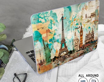 Retro Travel Collage MacBook Case, Vintage Trendy Design for MacBook Air/Pro 11/12/13/14/15/16 Inch Protective Case