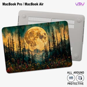 Custodia per MacBook Full Moon Wildflower Forest / Design rustico con albero di pino per MacBook Air 15, Pro 16, A1932/A2179, 14 pollici / Regalo per amanti della natura