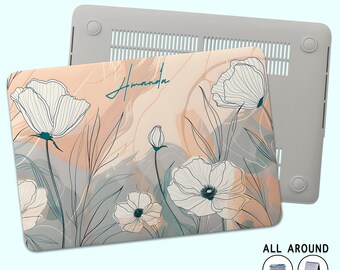 Personalized Boho Floral MacBook Case, Custom Art Line Flower Design MacBook Pro Skin MacBook Air/Pro 11/12/13/14/15/16 Inch Protective Case