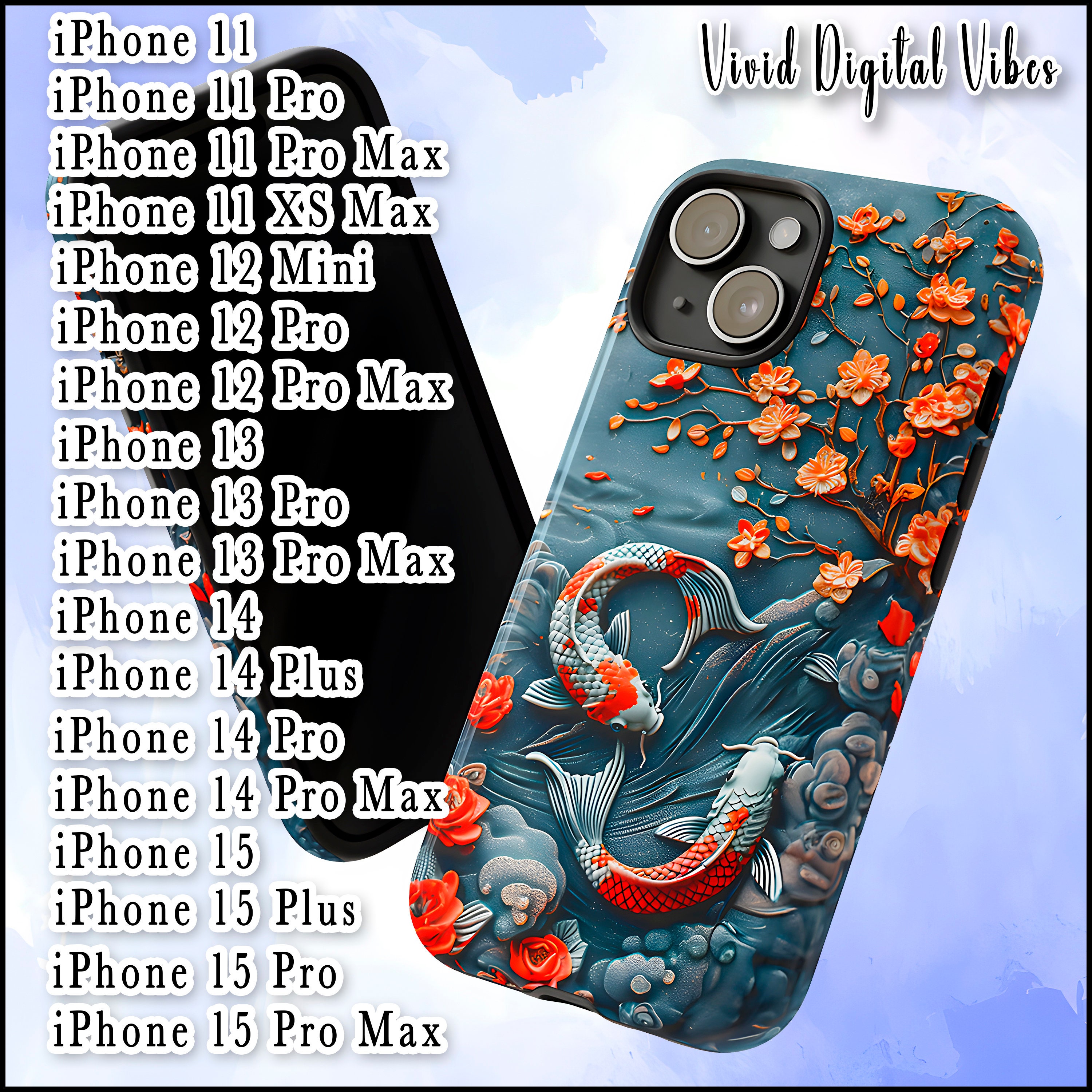 iPhoneアクセサリー mi-koi 3D Japanese Koi Fish Phone Case for iPhone 11, 12, 13, 14